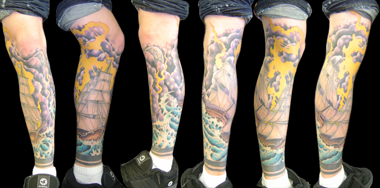 Looking for unique  Tattoos? Ghost ship leg sleeve